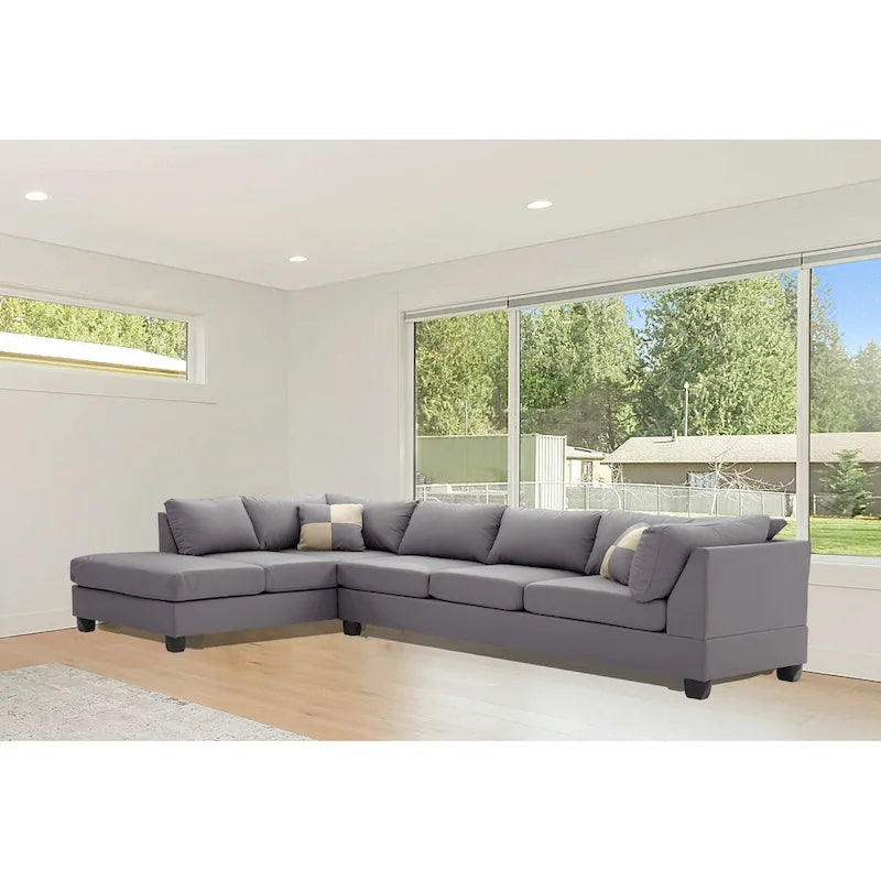 Canapé d'angle 4 places en similicuir Malone de 282 cm avec 2 coussins de décoration - 282L x 198l x 86H cm