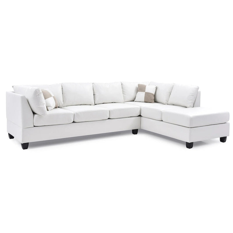Canapé d'angle 4 places en similicuir Malone de 282 cm avec 2 coussins de décoration - 282L x 198l x 86H cm