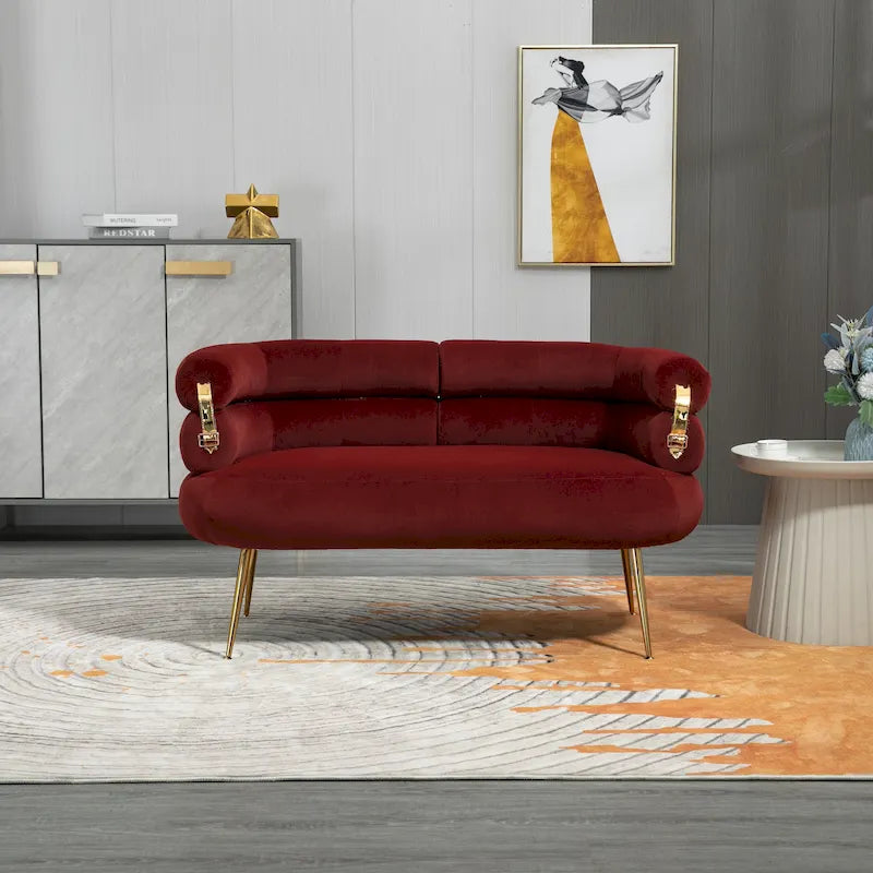 Velvet Upholstered Tubulous Accent Long Chair With Golden feet