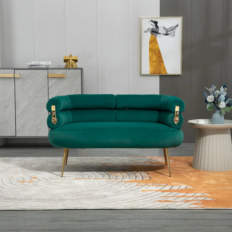 Velvet Upholstered Tubulous Accent Long Chair With Golden feet