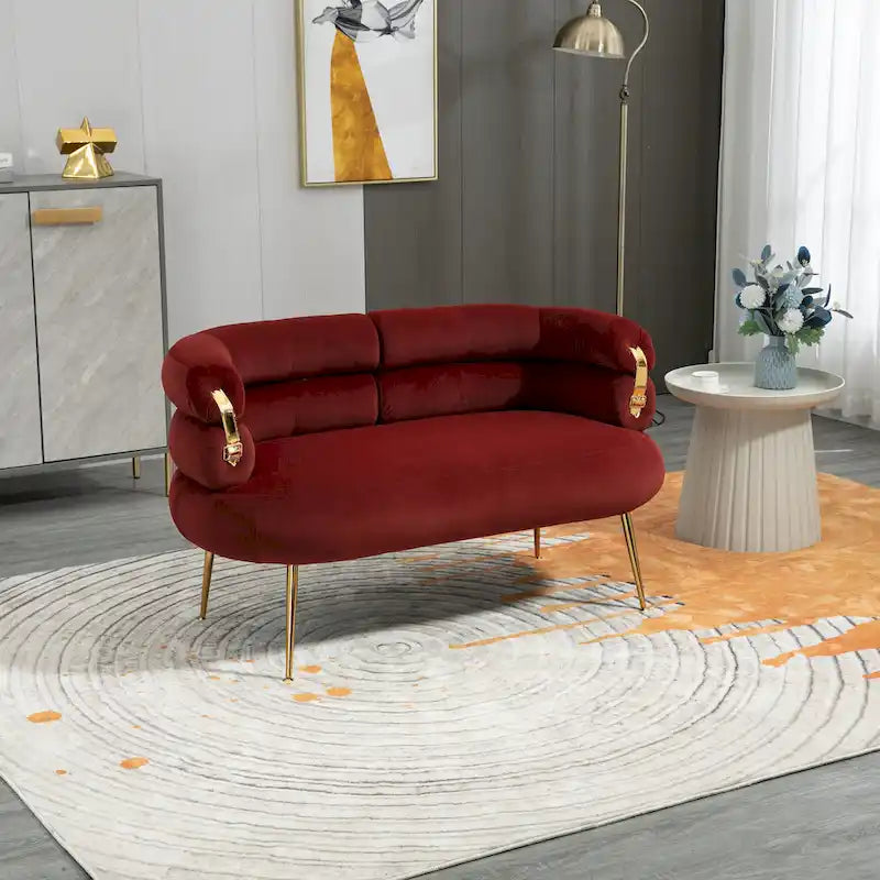 Velvet Upholstered Tubulous Accent Long Chair With Golden feet