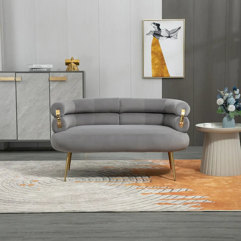 Velvet Upholstered Tubulous Accent Long Chair With Golden feet