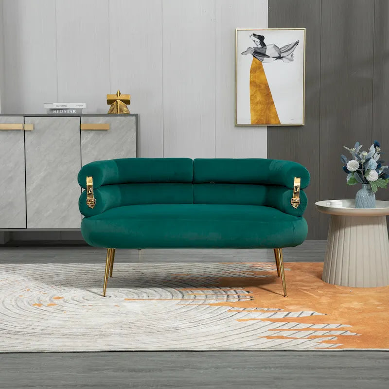 Velvet Upholstered Tubulous Accent Long Chair With Golden feet