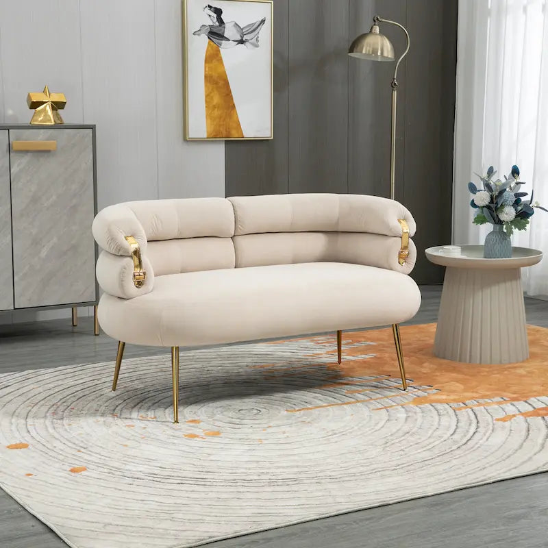 Velvet Upholstered Tubulous Accent Long Chair With Golden feet