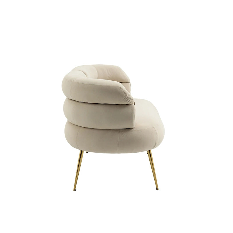Velvet Upholstered Tubulous Accent Long Chair With Golden feet