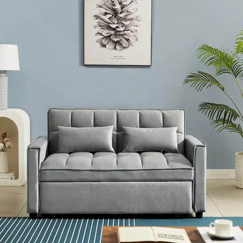 Velvet Convertible Loveseat Sleeper Sofa Couch with 2 Pillows