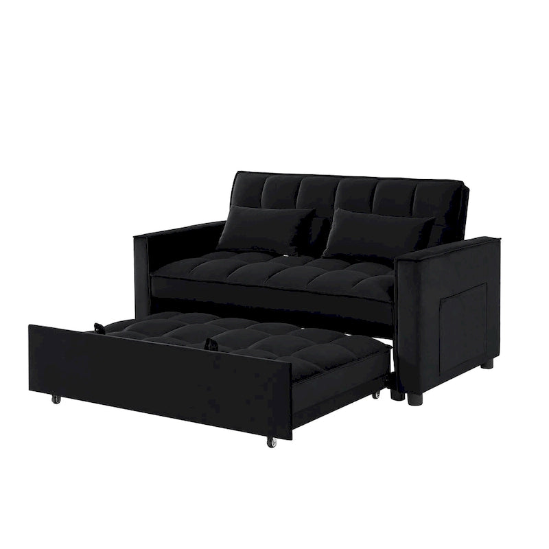 Velvet Convertible Loveseat Sleeper Sofa Couch with 2 Pillows
