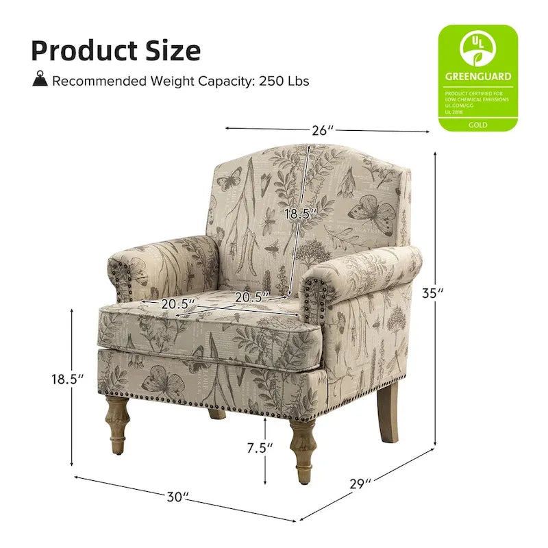 Yahweh Farmhouse Nailhead Armchair with Rolled Arms by HULALA HOME(Set of 2)