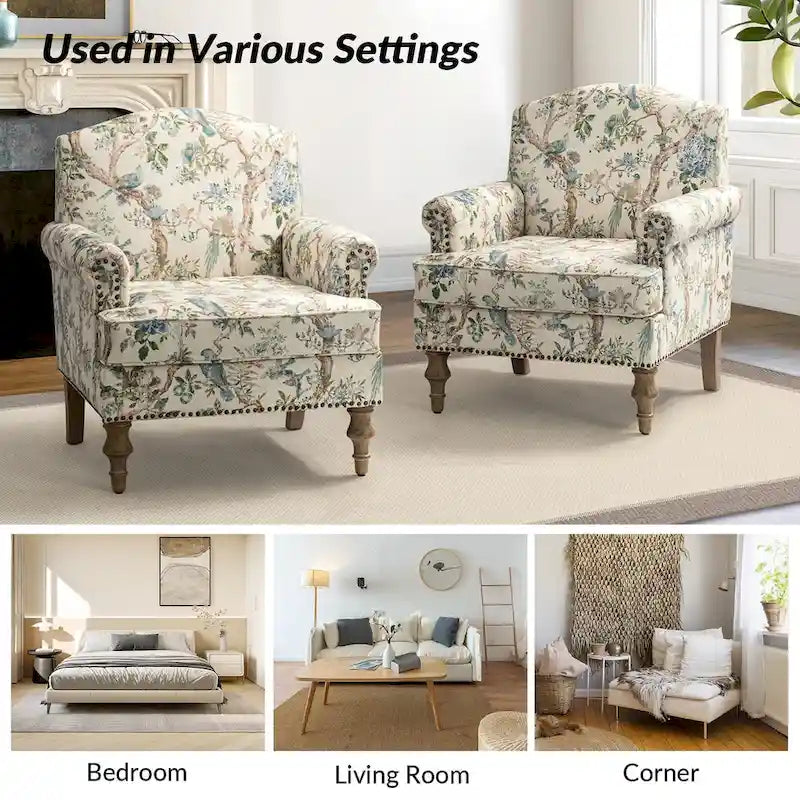 Yahweh Farmhouse Nailhead Armchair with Rolled Arms by HULALA HOME(Set of 2)