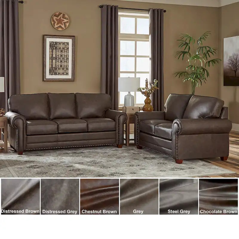 Made in USA Raval Top Grain Leather Sofa and Loveseat Set