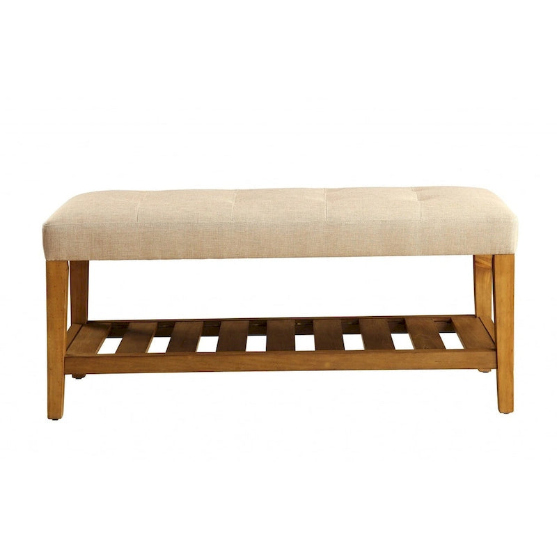 Banc rembourré en polyester beige et marron HomeRoots 40 avec étagères