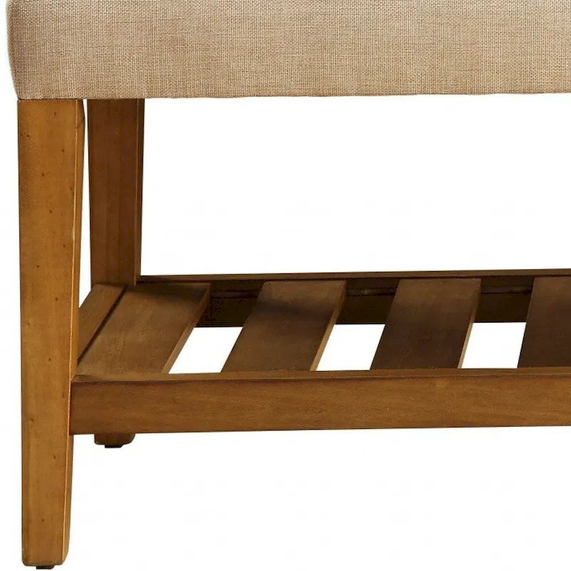 Banc rembourré en polyester beige et marron HomeRoots 40 avec étagères