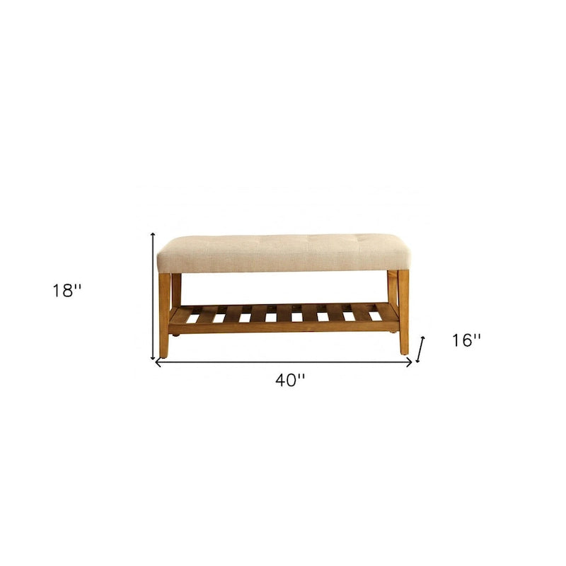 Banc rembourré en polyester beige et marron HomeRoots 40 avec étagères