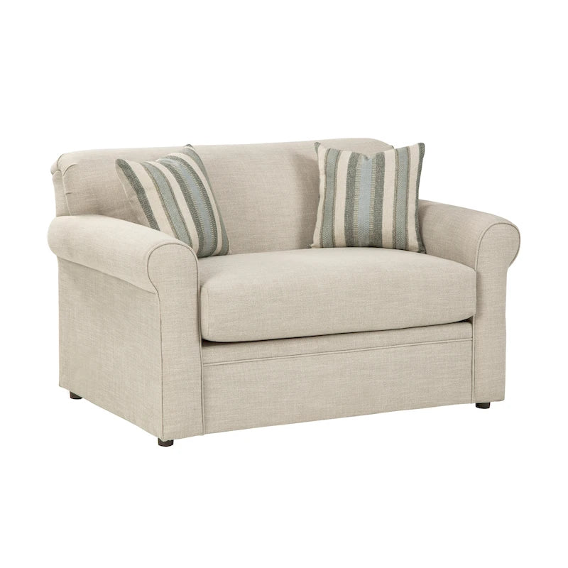 Belgian Ivory Sleeper Sofa Bed w/ Gel Memory Foam Mattress