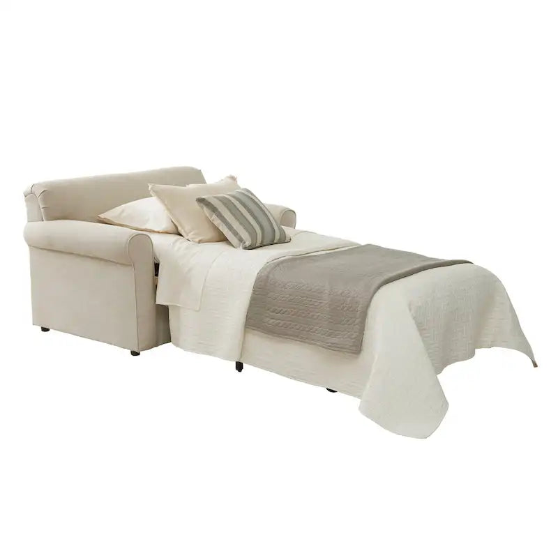 Belgian Ivory Sleeper Sofa Bed w/ Gel Memory Foam Mattress