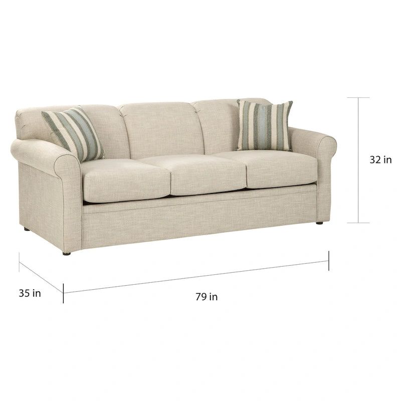 Belgian Ivory Sleeper Sofa Bed w/ Gel Memory Foam Mattress