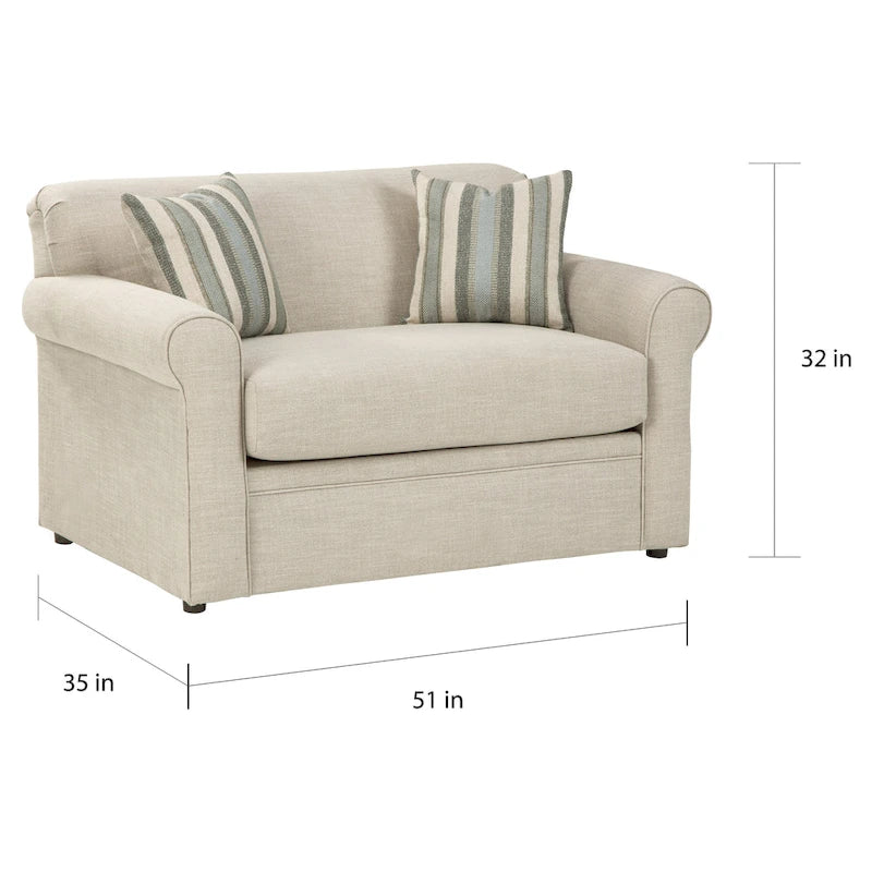 Belgian Ivory Sleeper Sofa Bed w/ Gel Memory Foam Mattress