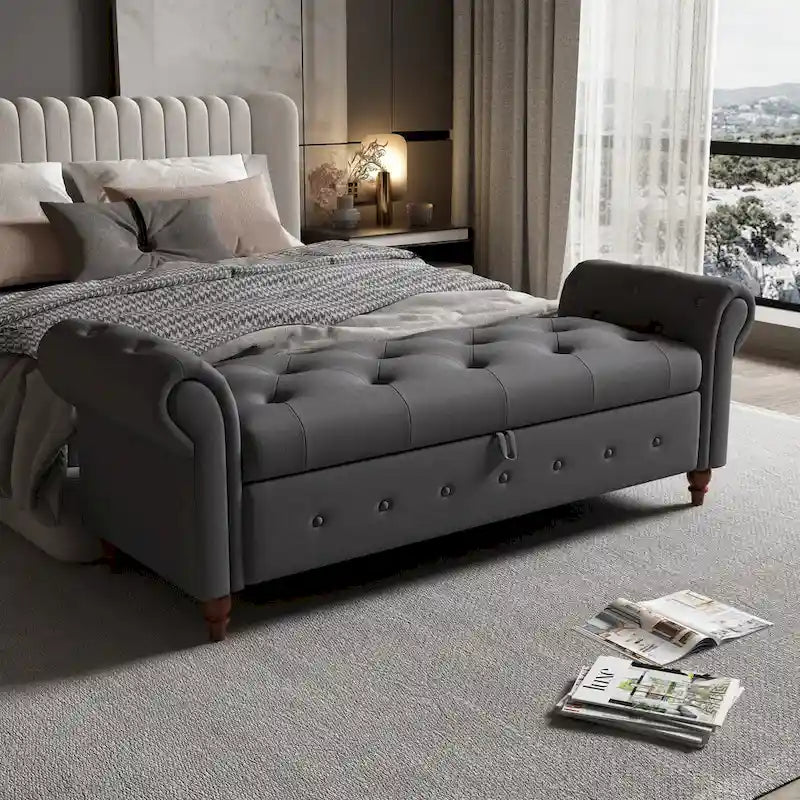 Modern Storage Bench Bed Bench with Rolled Arms