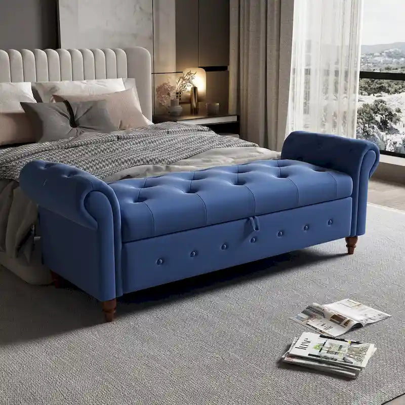 Modern Storage Bench Bed Bench with Rolled Arms