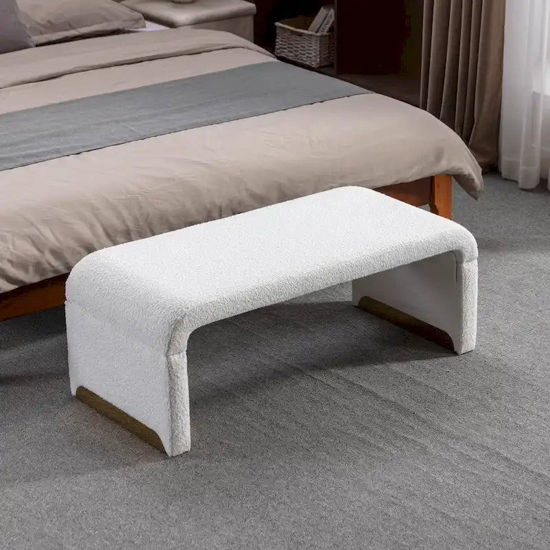 Modern New Boucle Fabric Loveseat Ottoman Footstool Bedroom Bench Shoe Bench With Gold Metal Legs