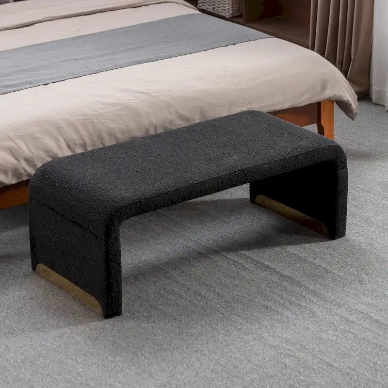 Modern New Boucle Fabric Loveseat Ottoman Footstool Bedroom Bench Shoe Bench With Gold Metal Legs