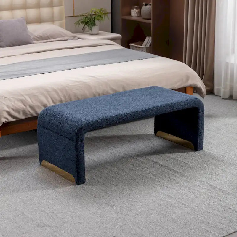Modern New Boucle Fabric Loveseat Ottoman Footstool Bedroom Bench Shoe Bench With Gold Metal Legs
