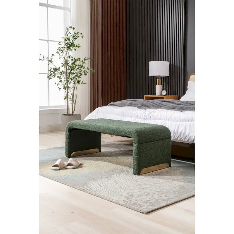 Modern New Boucle Fabric Loveseat Ottoman Footstool Bedroom Bench Shoe Bench With Gold Metal Legs