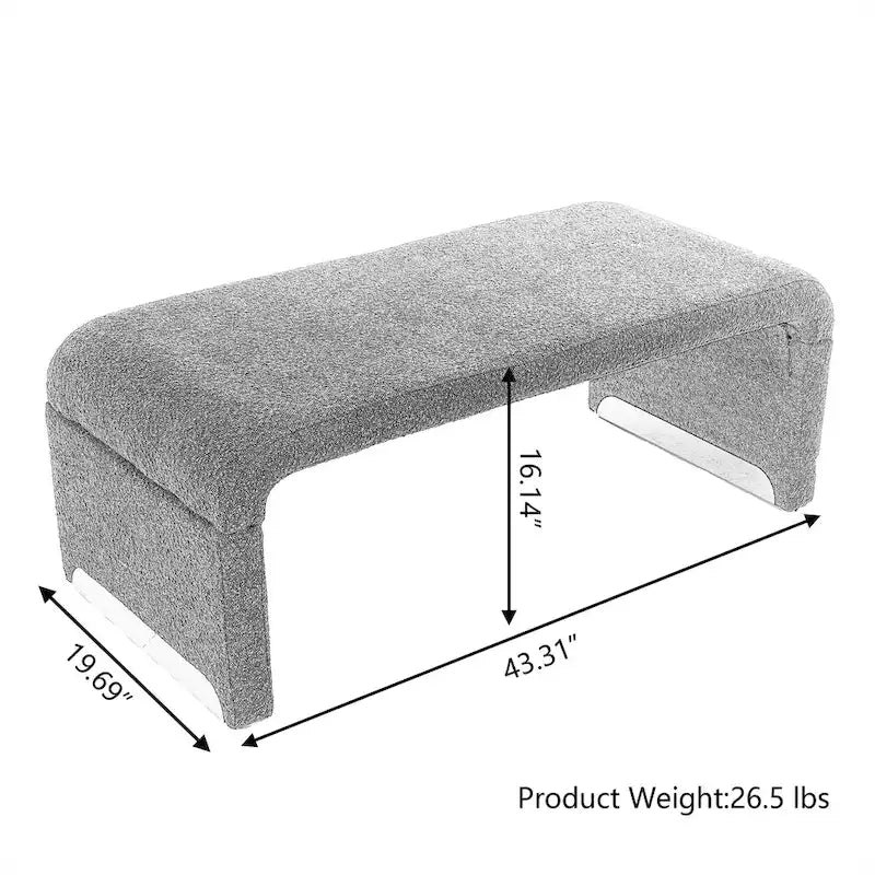 Modern New Boucle Fabric Loveseat Ottoman Footstool Bedroom Bench Shoe Bench With Gold Metal Legs