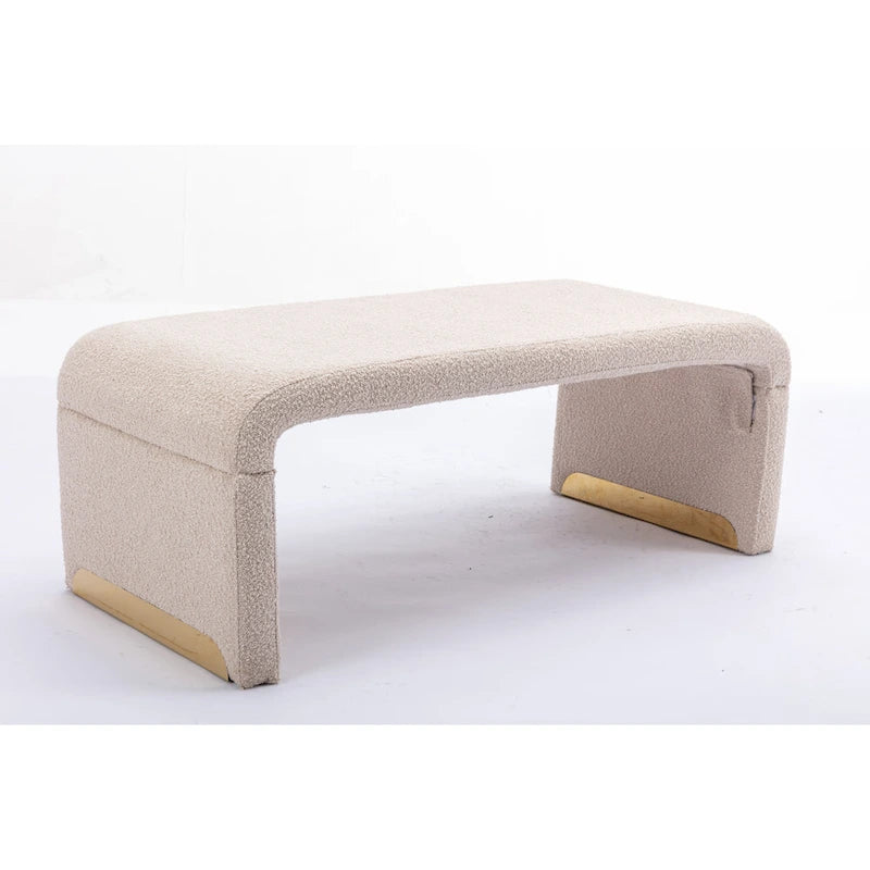 Modern New Boucle Fabric Loveseat Ottoman Footstool Bedroom Bench Shoe Bench With Gold Metal Legs