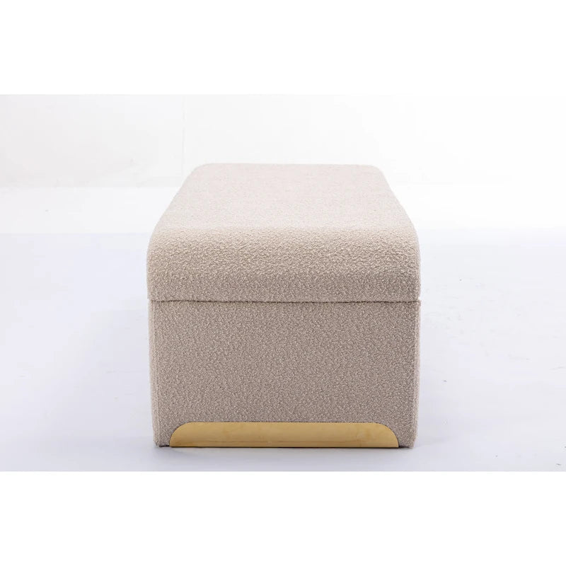 Modern New Boucle Fabric Loveseat Ottoman Footstool Bedroom Bench Shoe Bench With Gold Metal Legs