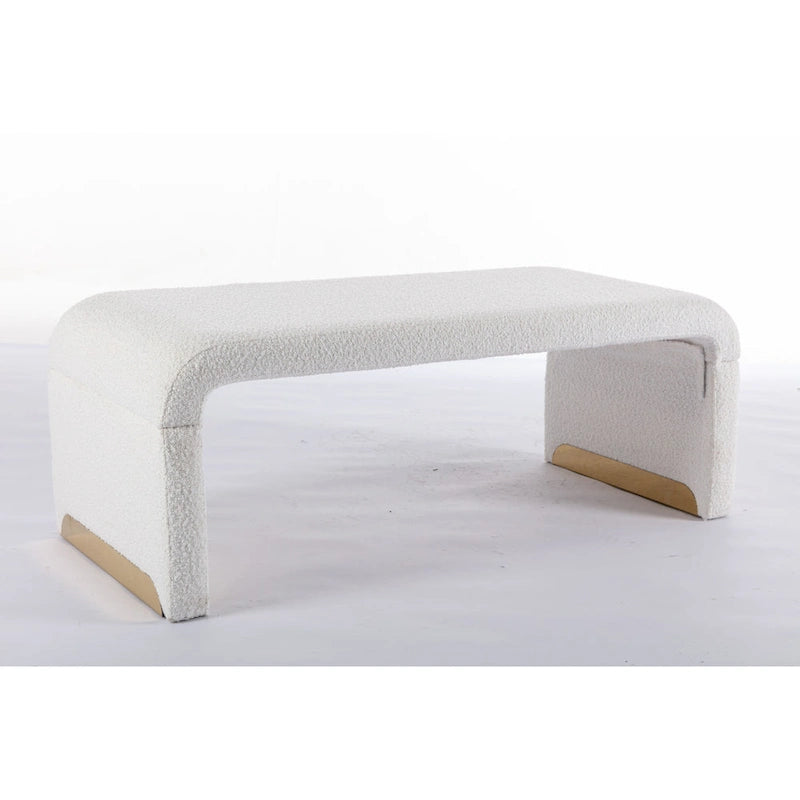 Modern New Boucle Fabric Loveseat Ottoman Footstool Bedroom Bench Shoe Bench With Gold Metal Legs