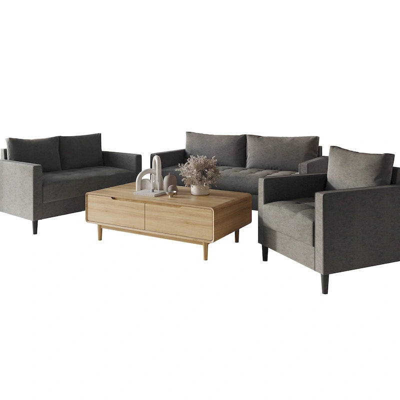 CraftPorch Contemporary Minimalist Linen Upholstered 3-Piece Living Room Set