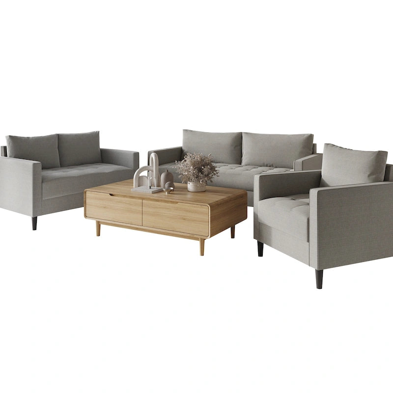 CraftPorch Contemporary Minimalist Linen Upholstered 3-Piece Living Room Set