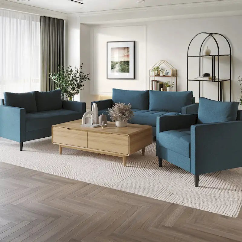 CraftPorch Contemporary Minimalist Linen Upholstered 3-Piece Living Room Set