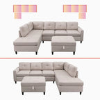 Mixoy L-Shaped Sectional Sofa with 2 Cup Holders,Storage Ottoman