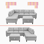 Mixoy L-Shaped Sectional Sofa with 2 Cup Holders,Storage Ottoman