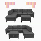 Mixoy L-Shaped Sectional Sofa with 2 Cup Holders,Storage Ottoman