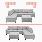 Mixoy L-Shaped Sectional Sofa with 2 Cup Holders,Storage Ottoman