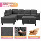 Mixoy L-Shaped Sectional Sofa with 2 Cup Holders,Storage Ottoman