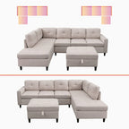 Mixoy L-Shaped Sectional Sofa with 2 Cup Holders,Storage Ottoman