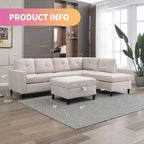 Mixoy L-Shaped Sectional Sofa with 2 Cup Holders,Storage Ottoman