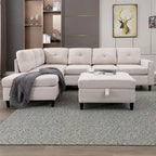 Mixoy L-Shaped Sectional Sofa with 2 Cup Holders,Storage Ottoman