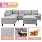 Mixoy L-Shaped Sectional Sofa with 2 Cup Holders,Storage Ottoman
