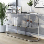 Table de canapé Taylaa Glam Chrome avec dessus en verre de 48 po et 1 étagère par Furniture of America