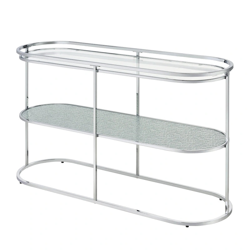 Table de canapé Taylaa Glam Chrome avec dessus en verre de 48 po et 1 étagère par Furniture of America