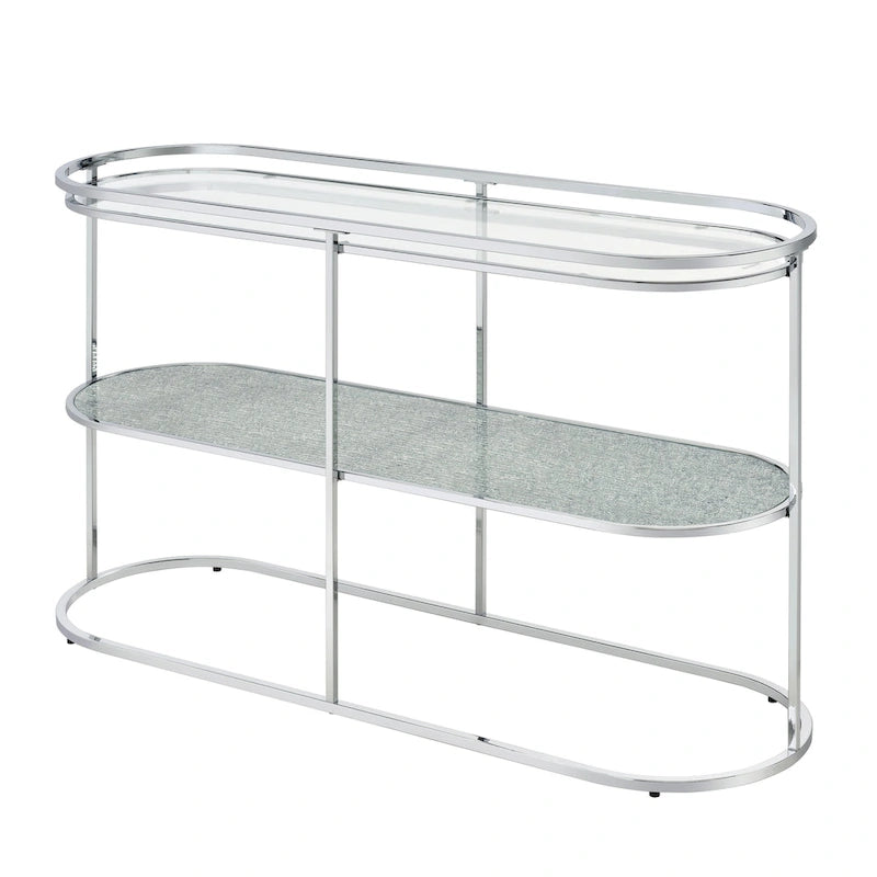 Table de canapé Taylaa Glam Chrome avec dessus en verre de 48 po et 1 étagère par Furniture of America