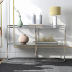 Table de canapé Taylaa Glam Chrome avec dessus en verre de 48 po et 1 étagère par Furniture of America