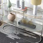 Table de canapé Taylaa Glam Chrome avec dessus en verre de 48 po et 1 étagère par Furniture of America
