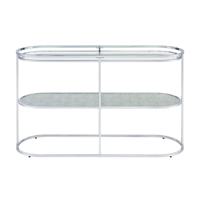 Table de canapé Taylaa Glam Chrome avec dessus en verre de 48 po et 1 étagère par Furniture of America