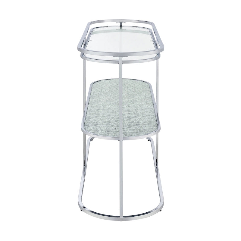 Table de canapé Taylaa Glam Chrome avec dessus en verre de 48 po et 1 étagère par Furniture of America